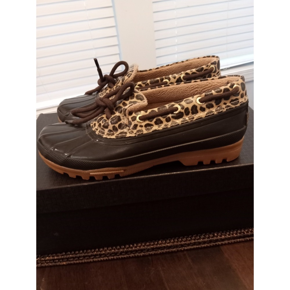 Sperry Top Sider Women's Leopard Print Rubber Duck Boot Shoes Sty 9773334 Size 6